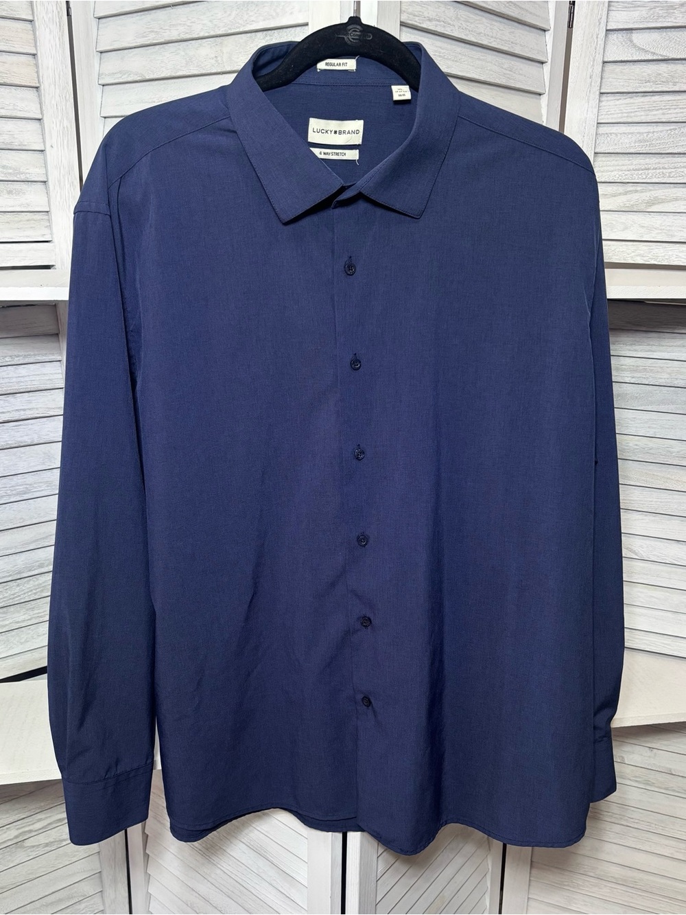 Lucky Brand Navy Blue 4-Way Stretch Regular Fit Dress Shirt XL 34/35